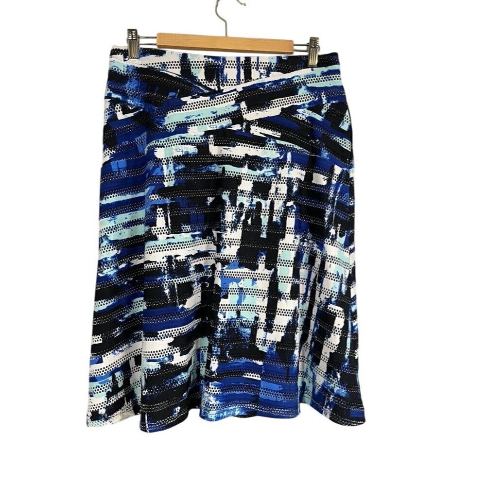 Artsy Chic Striped Skirt M Blue Abstract Modernโ Preppy Classic Parisian Retro